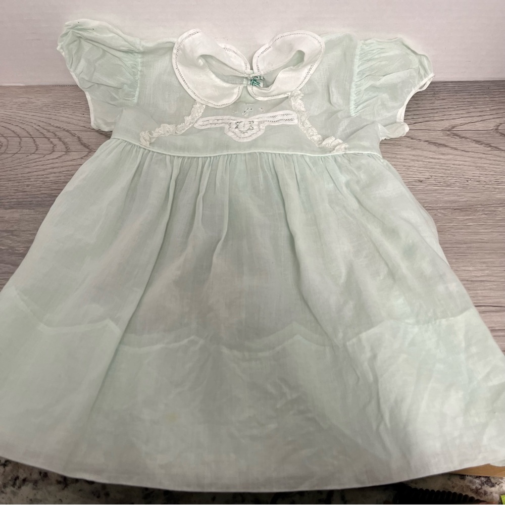 Vintage 1950’s Alfred Leon Original Handmade Green Baby Dress Sz 18-24 months